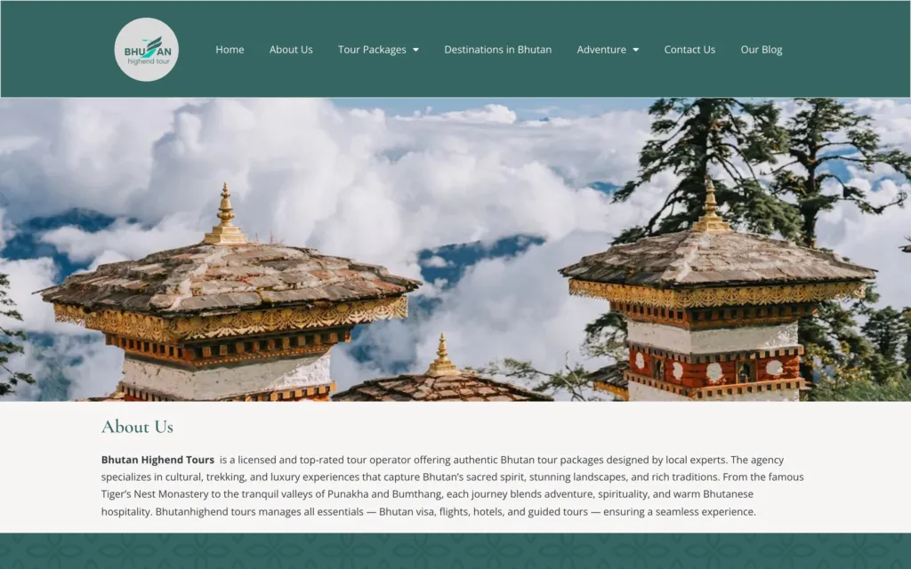 Bhutan Highend Tour website homepage