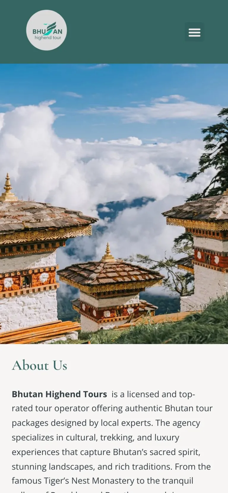Bhutan Highend Tour website on a phone