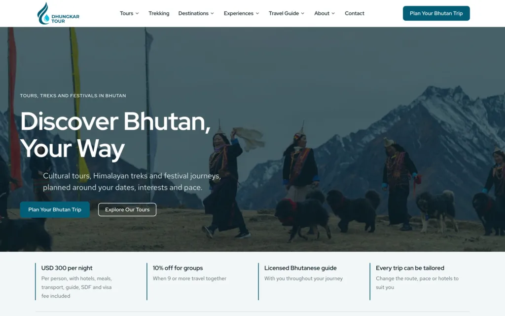 Dhungkar Tour website homepage, designed and built by 1Solution