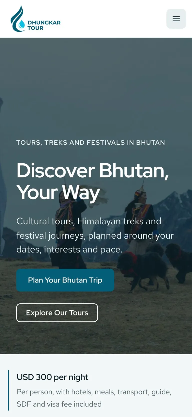 Dhungkar Tour website on a phone