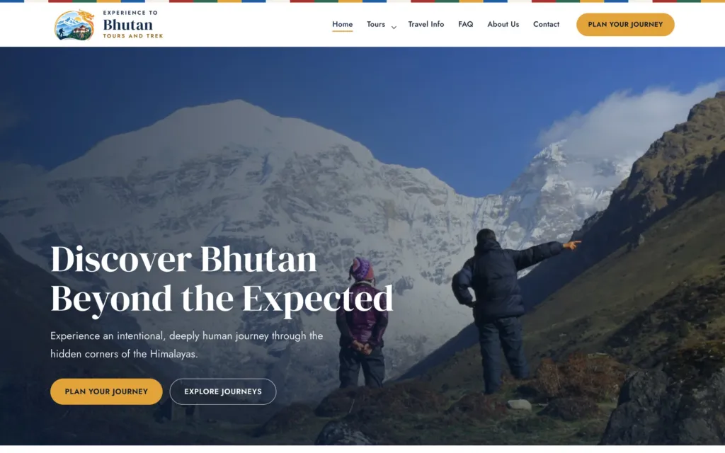 Experience to Bhutan Tours and Trek website homepage