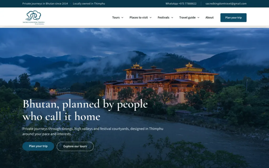 Sacred Kingdom Travel website homepage