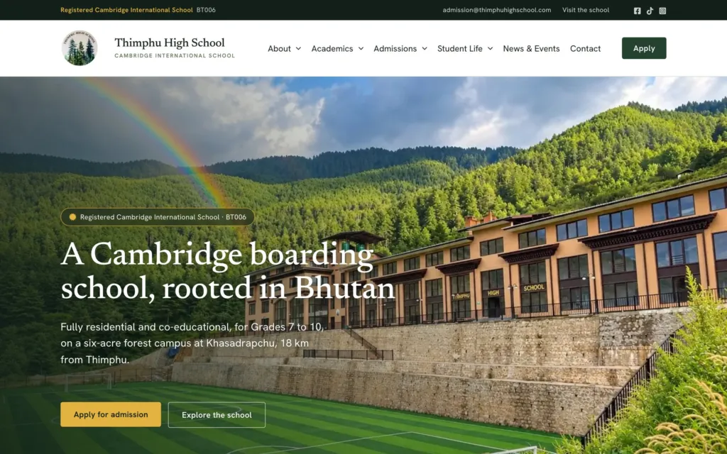Thimphu High School website homepage